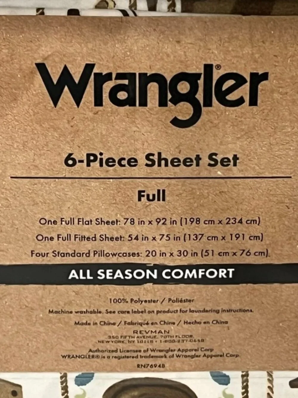 WRANGLER FULL Sheet Set 6pc New White Brown Tiles Western Cowboy Boots Hat Horse